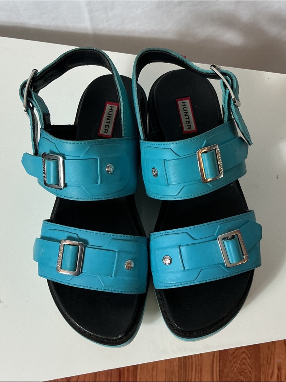 Hunter Turquoise Leather Platform Sandals